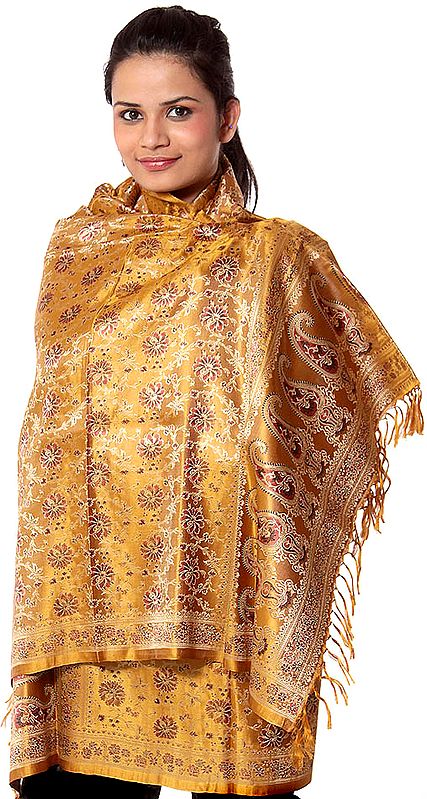 Golden Resham Tehra Banarasi Shawl Hand-Woven
