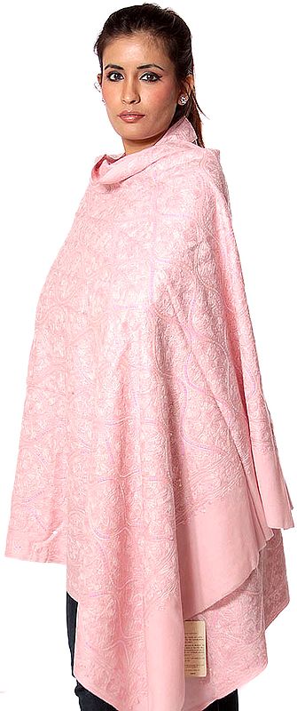 Powder-Pink Shawl with Aari Embroidery and Sequins All-Over