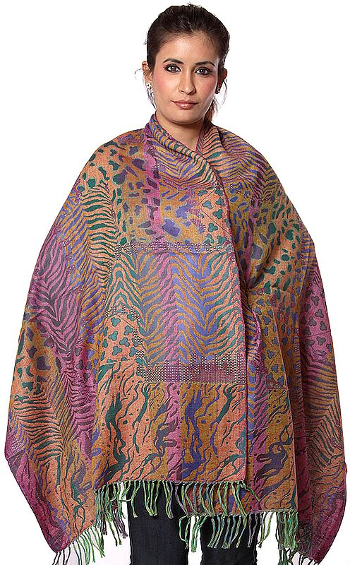 Multi-color Jamawar Stole with All-Over Weave