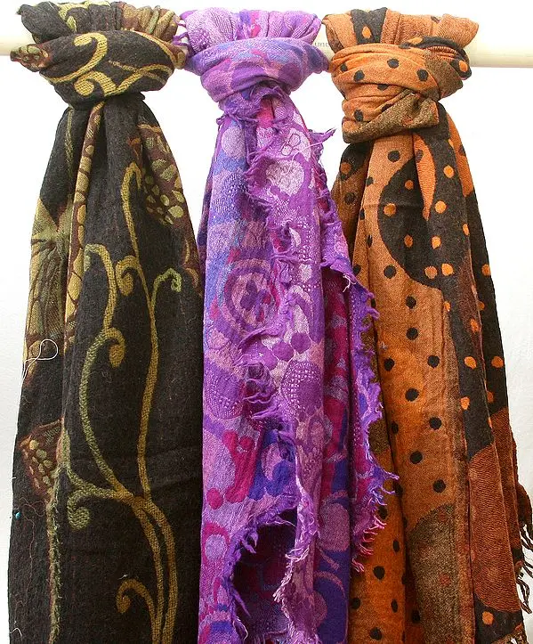 Lot of Three Jamawar Stoles
