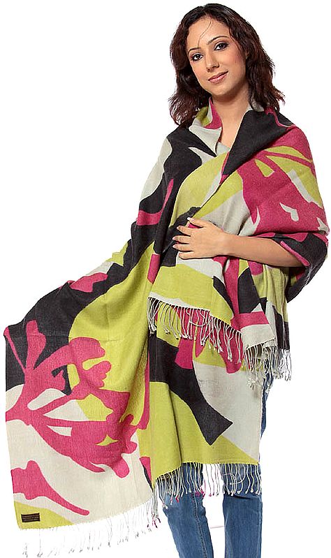 Multi-Color Silk-Pashmina Printed Shawl from Nepal