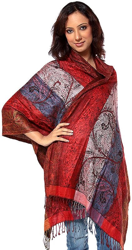 Multi-Color Reversible Jamawar Stole with Woven Paisleys
