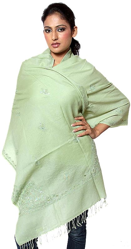 Seacrest-Green Aari Embroidered Stole with Sequins and Beads