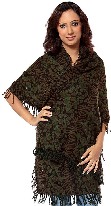 Black and Green Reversible Boiled-Wool Stole