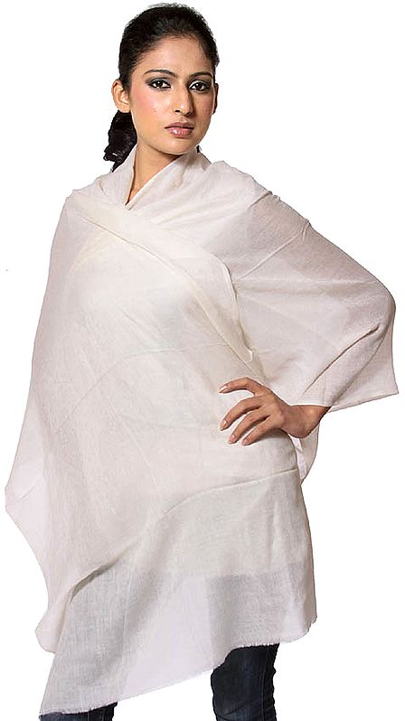 Ivory Cashmere Stole with Weave in Self
