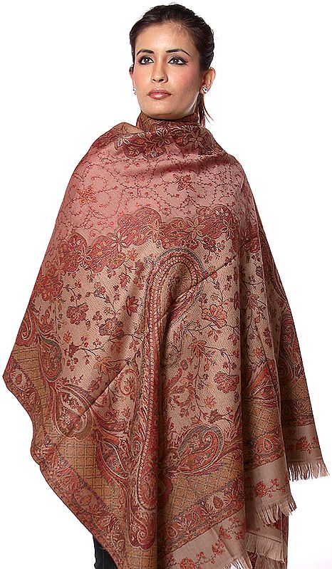 Multi-Color Jamawar Shawl with Needle Embroidery by Hand
