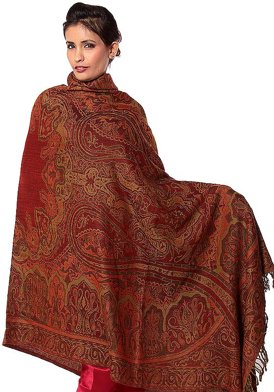 Multi-Color Reversible Jamawar Shawl with All-Over Weave