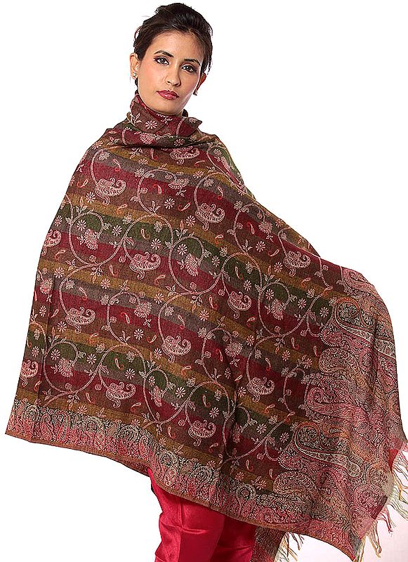 Multi-Color Jamawar Shawl with Woven Creepers