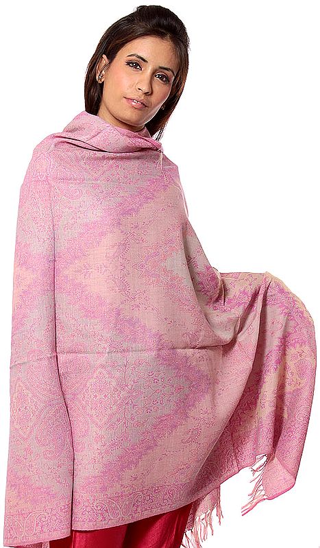 Pink and Lilac Jamawar Shawl with All-Over Weave