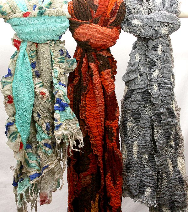 Lot of Three Crushed Printed Stoles