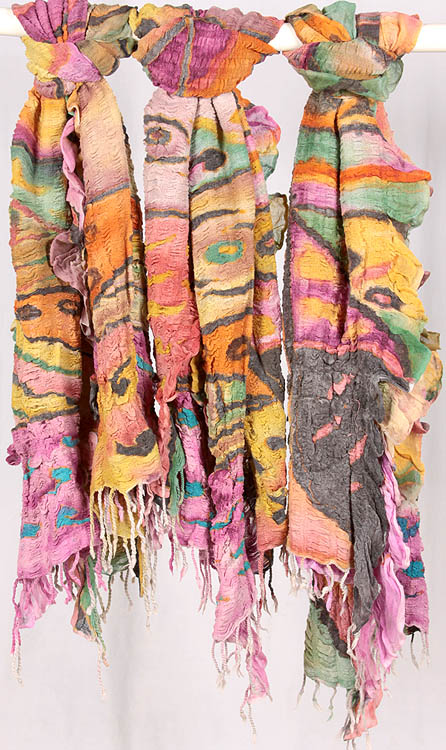 Lot of Three Crushed Hand-Painted Stoles