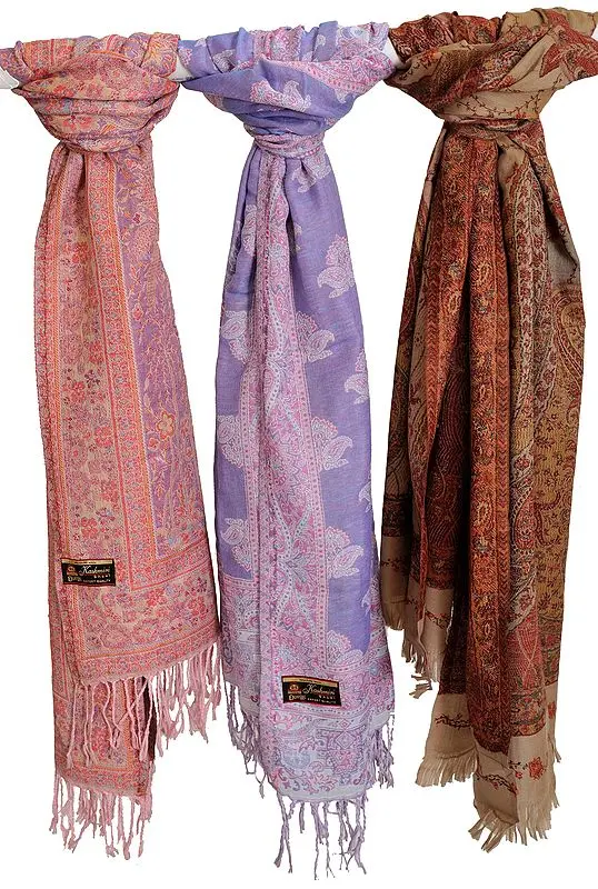 Lot of Three Reversible Jamawar Stoles