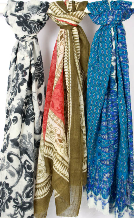 Lot of Three Bamboo Printed Stoles