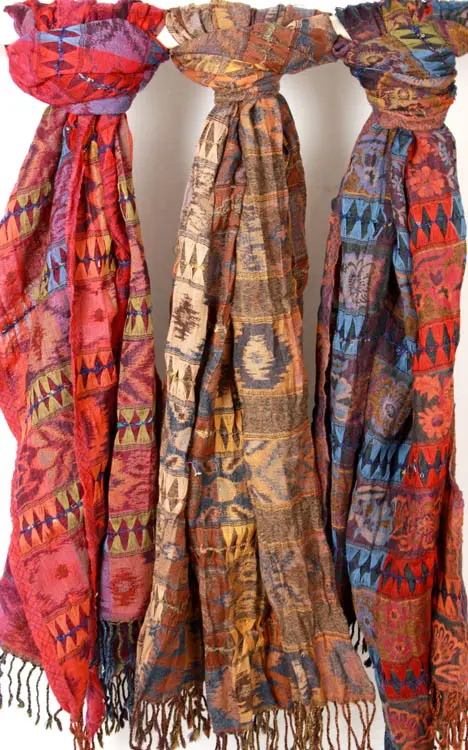 Lot of Three Multi-Color Cutwork Jamawar Stoles