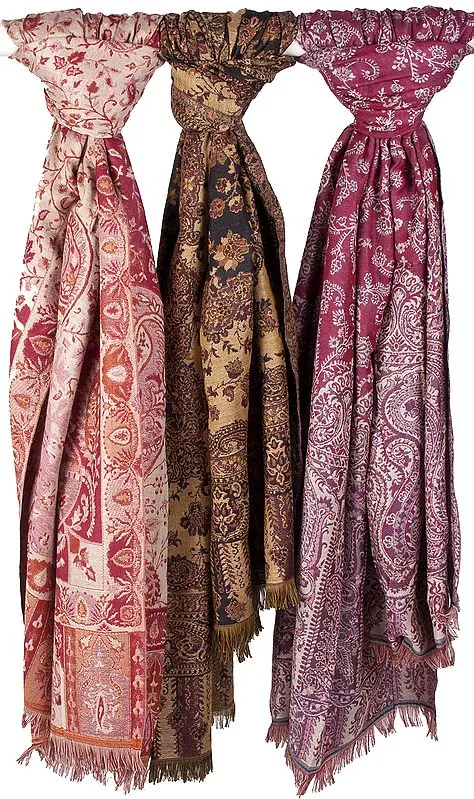 Lot of Three Jamawar Stoles