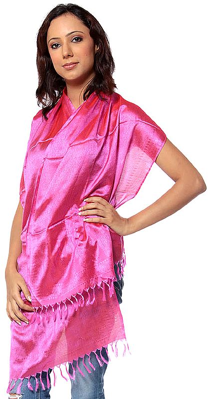 Pink Banarasi Scarf with Tanchoi Weave in Green Thread