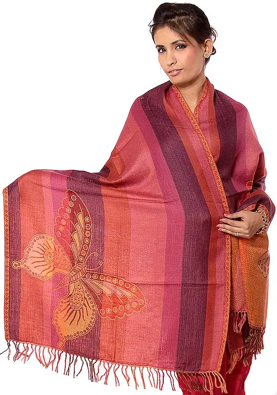 Tri-Color Stole with Woven Butterfly
