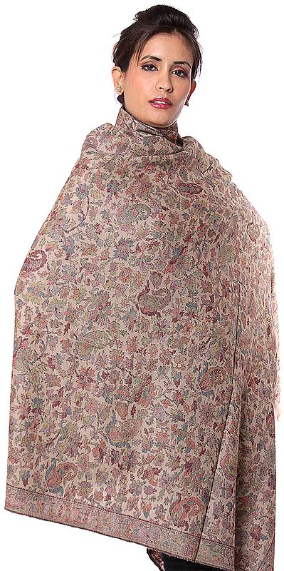 Beige Kani Shawl with Densely Woven Paisleys