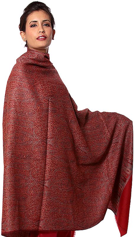 Red Reversible Jamawar Shawl with All-Over Woven Paisleys