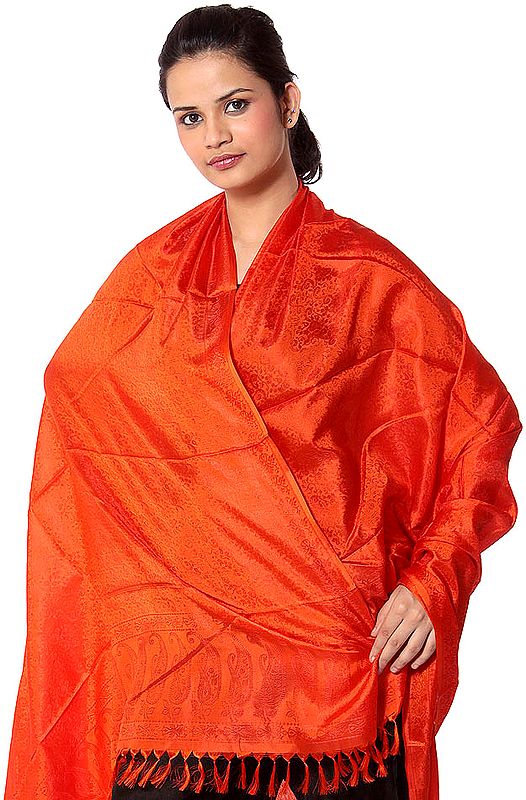 Orange Banarasi Shawl with Tanchoi Weave