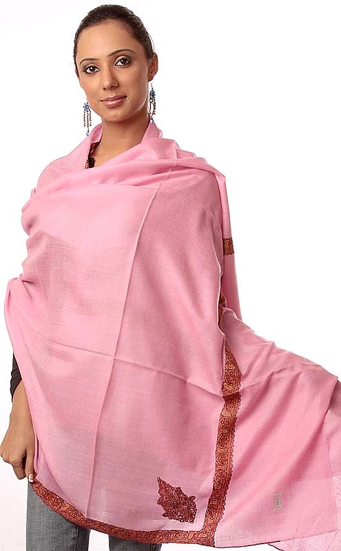 Pink Pashmina Shawl with Sozni Embroidery