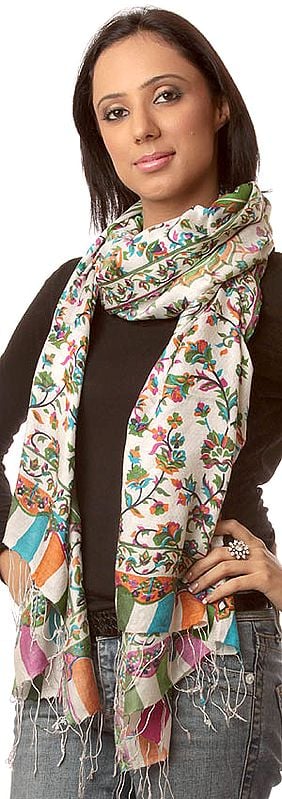 Ivory Stole with Floral Kani Print