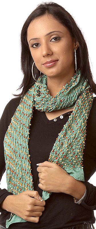 Asparagus-Green Bandhani Tie-Dye Scarf from Gujarat