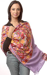 Amethyst Jamdani Stole from Kashmir with Floral Aari Embroidery All-Over