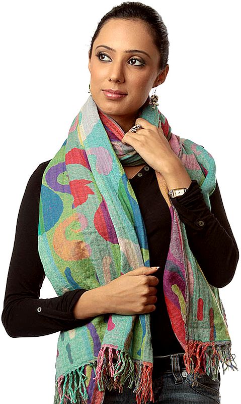 Multi-Color Reversible Stole with Woven Paisleys