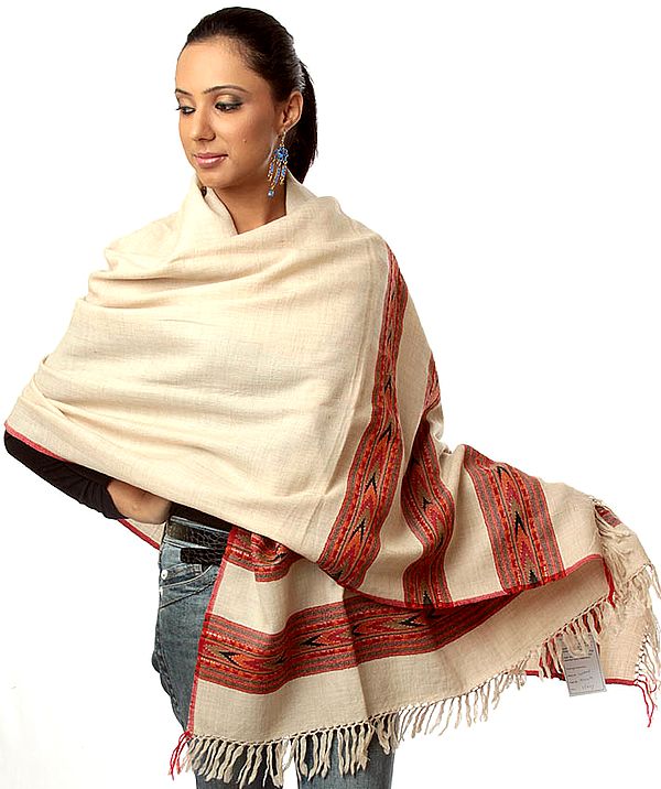 Fawn Kullu Shawl with Triple Kinnauri Border