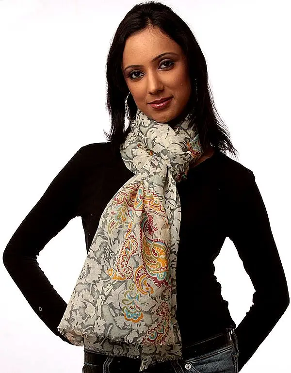 Gray Scarf with Wild-Life Print