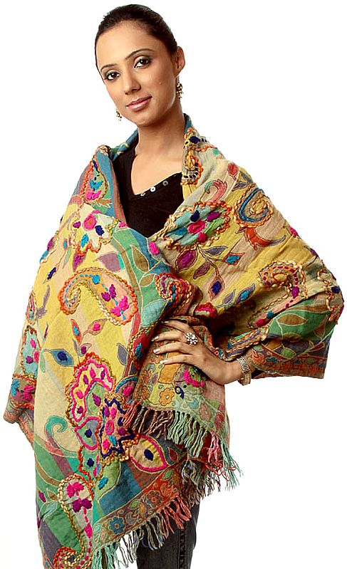 Multi-Color Jamawar Stole with Aari Embroidery