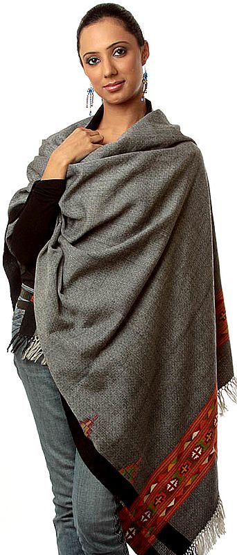 Plain Gray Shawl from Kullu with Kinnauri Border