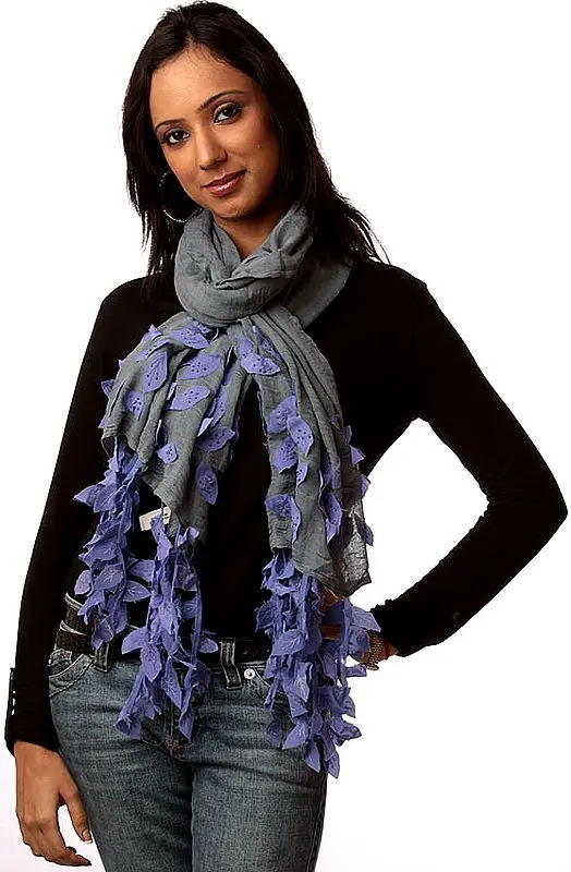 Gray and Amethyst Stole with Patched Leaves