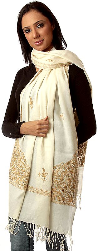 Ivory Stole with Aari Embroidery and Sequins