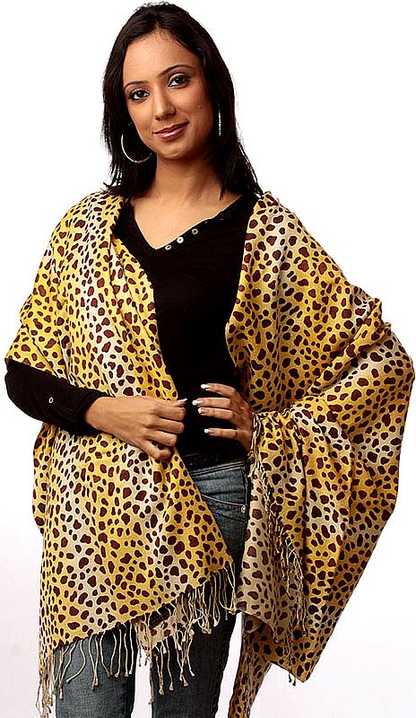 Silk-Pashmina Shawl from Nepal with Leopard Print