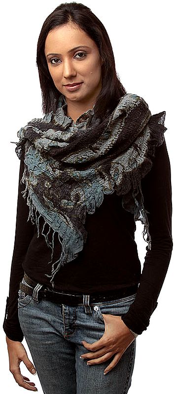 Gray and Blue Printed Crushed Scarf
