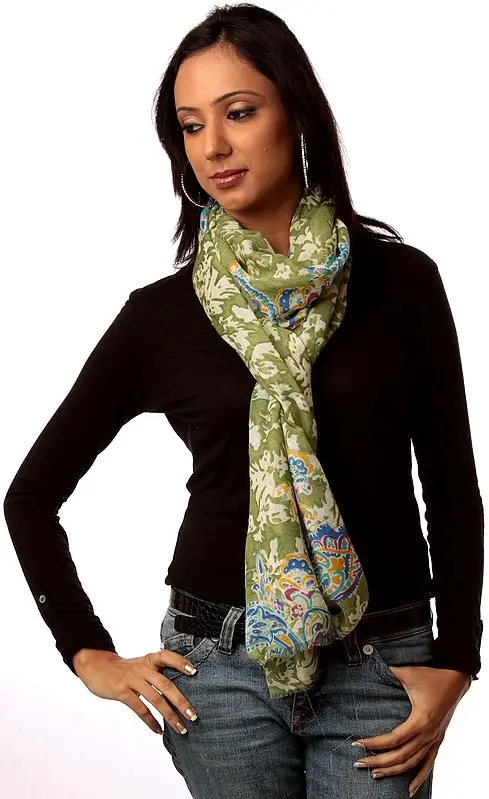 Green Scarf with Wild-Life Print