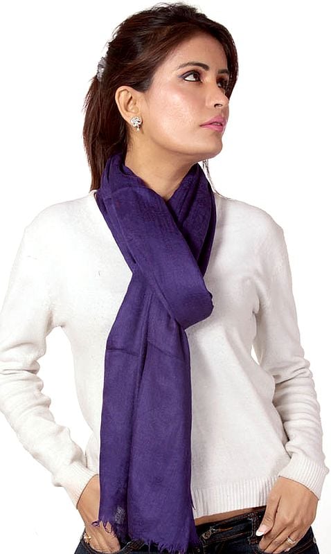 Purple Cashmere Stole with Self Weave