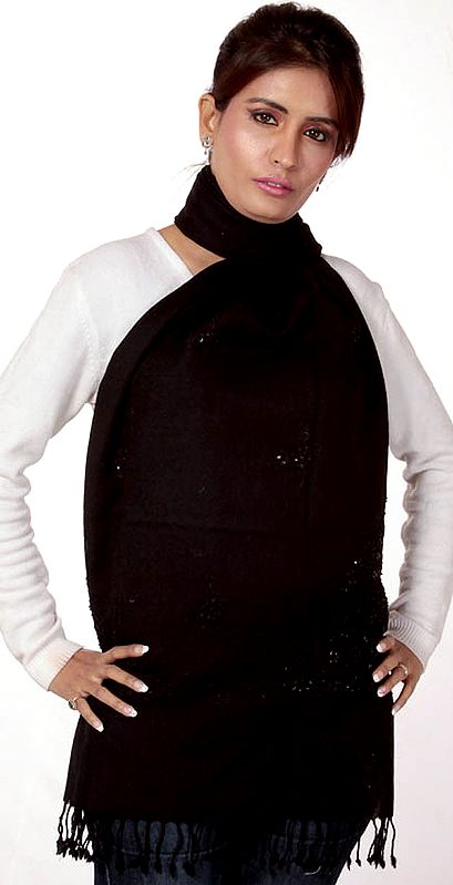 Plain Black Stole with Embroidered Sequins