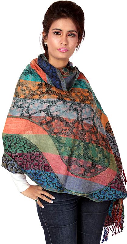 Multi-Color Jamawar Stole with All-Over Weave