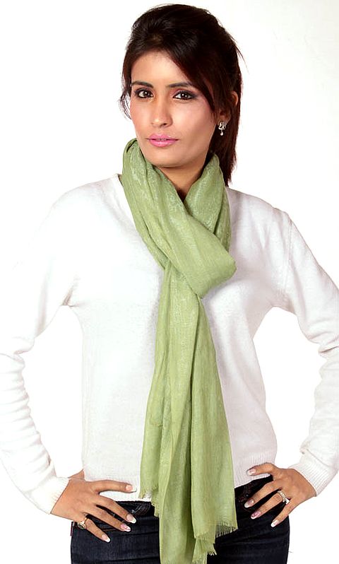 Tea-Green Cashmere Stole with Self Weave