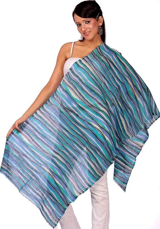 Icy-Blue Scarf with Dyed Stripes