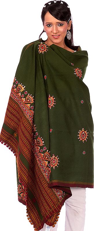 Green Shawl from Kutchh with Embroidered Bootis