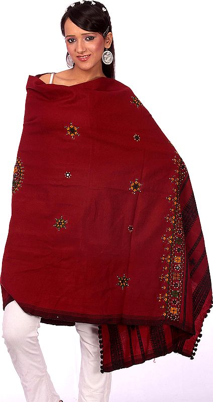 Maroon Shawl from Kutchh with Embroidered Bootis