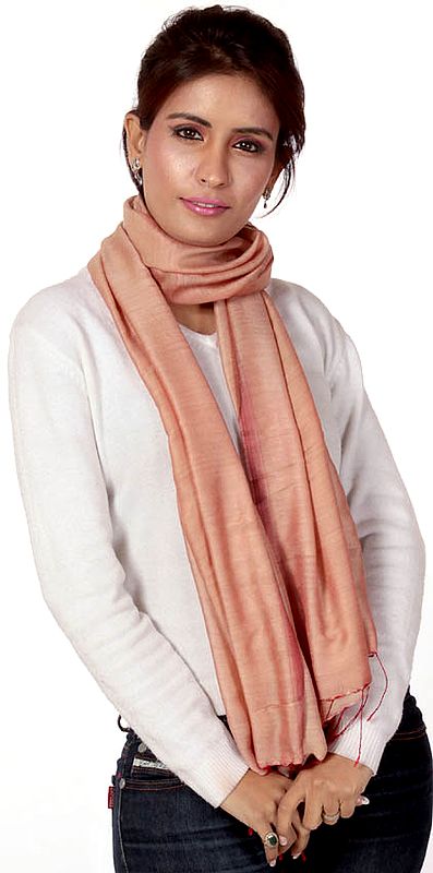 Plain Beige and Red Scarf from Banaras