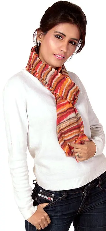 Orange and Red Scarf with Dyed Stripes