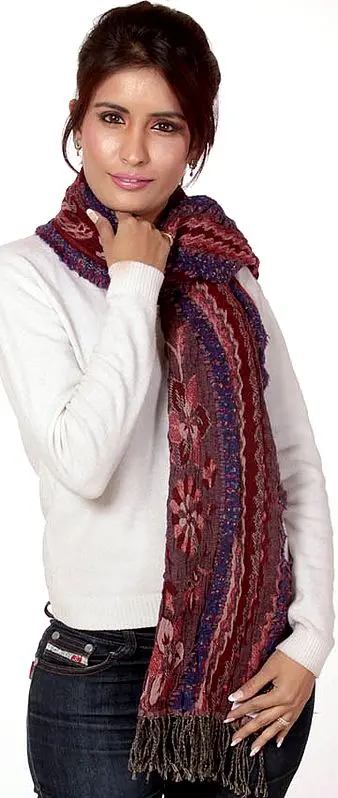 Purple and Maroon Crinkled Scarf