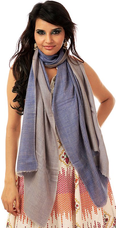 Gray and Lilac Reversible Pure Pashmina Stole