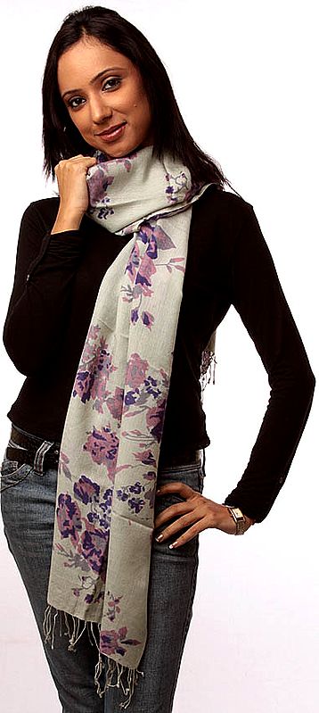 Gray Floral Printed Scarf